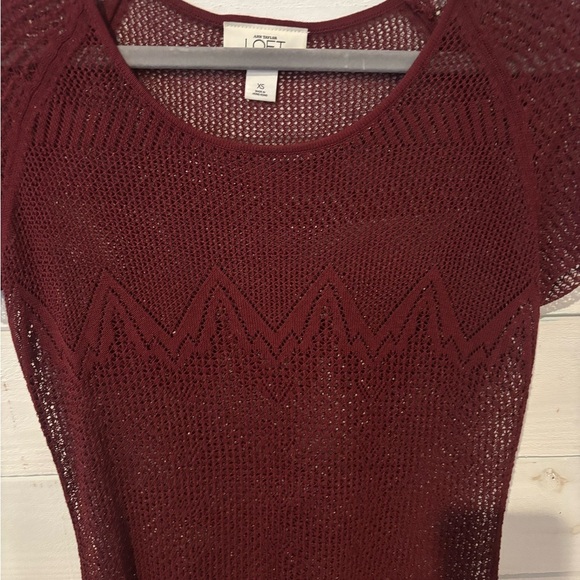 LOFT Burgundy Crochet Knit Short Sleeve Top - Picture 4 of 13